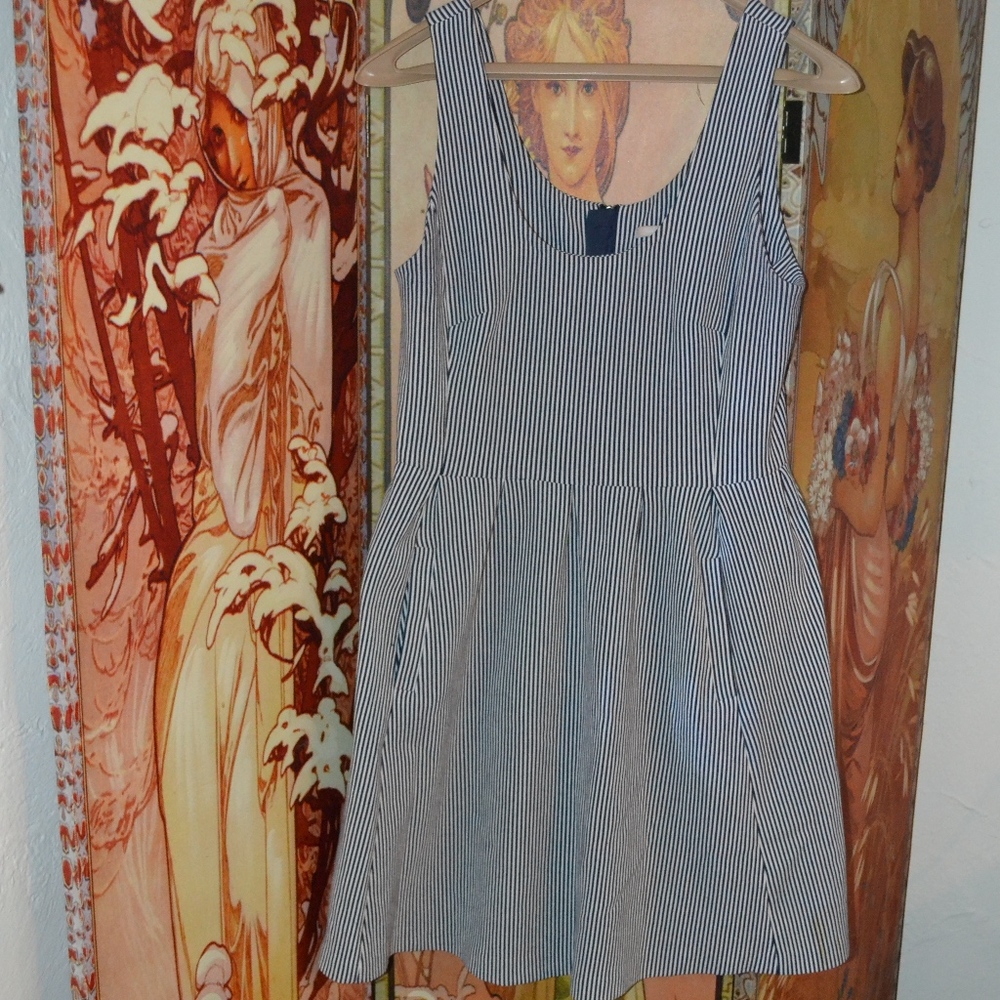 Banana Republic Navy Striped Fit N Flare Dress
